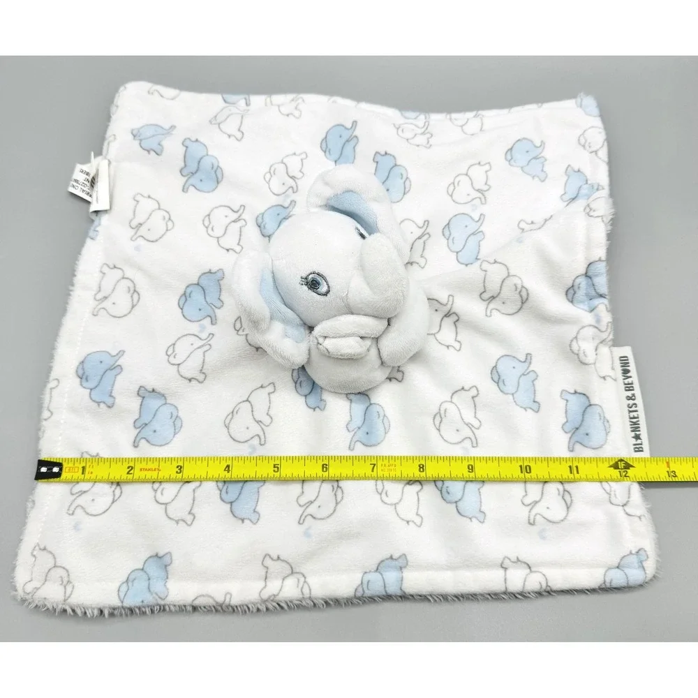 Blankets‎ Beyond Elephant Lovey Security Blanket Blue White Plush 2018 12 inch